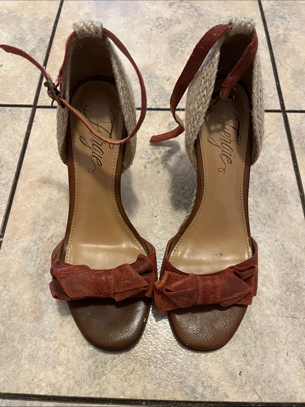 Fergie Rust Suede Bow Ankle-Strap Sandals